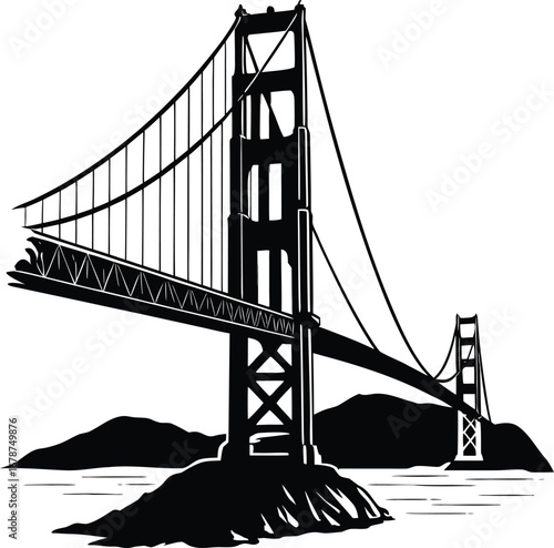 Golden Black gate bridge vector illustration 