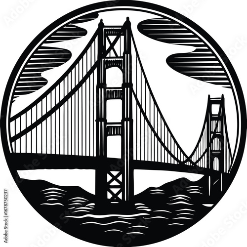 Golden Black gate bridge vector illustration 