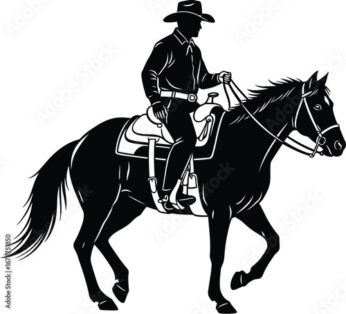 Cowboy riding a horse, a classic western scene with a man in a hat and saddle, ready for adventure
