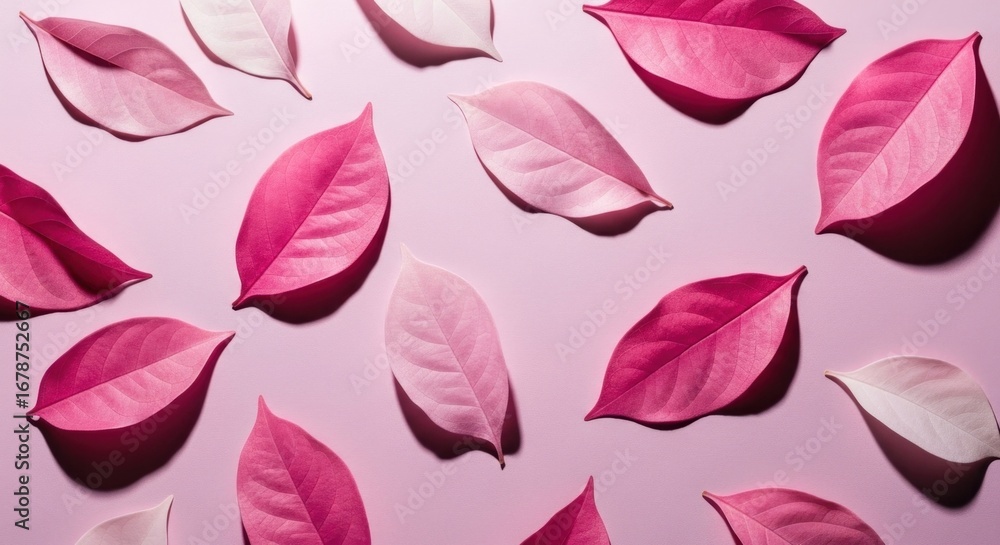 Obraz premium Pink leaves laid out in a pattern on a matching, soft pink backdrop