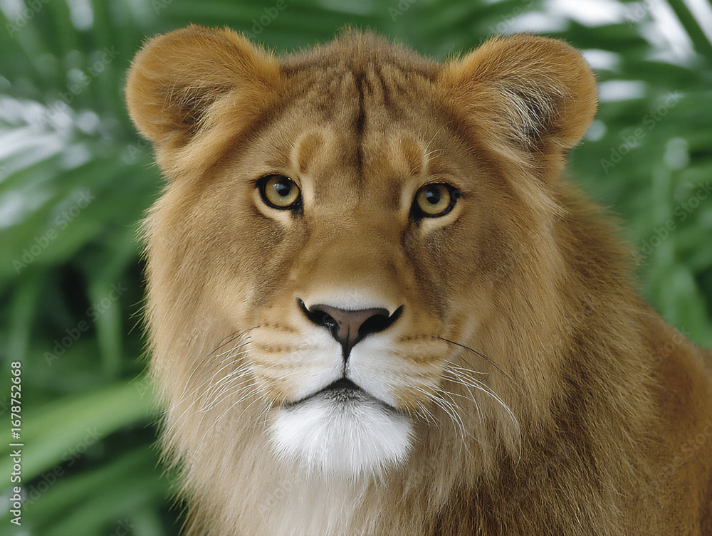 Fototapeta premium intense close-up of a majestic lion's face with piercing eyes and a powerful mane