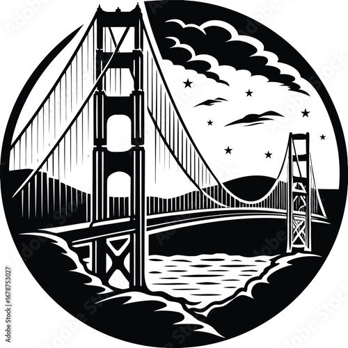Golden Black gate bridge vector illustration 
