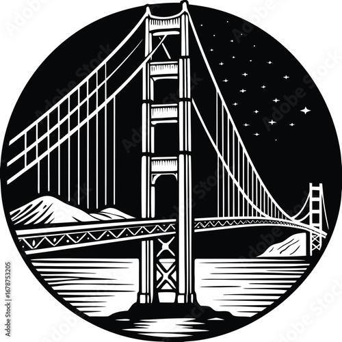 Golden Black gate bridge vector illustration 