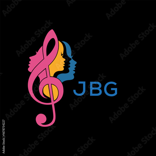 JBG "Colorful Female Silhouettes with Treble Clef Music Symbol on Black Background – JBG Later Logo, Empowerment, Diversity & Art Concept"
