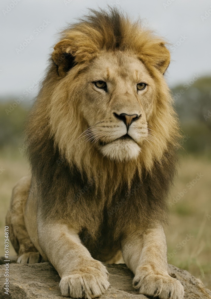 Fototapeta premium Majestic lion in natural habitat.