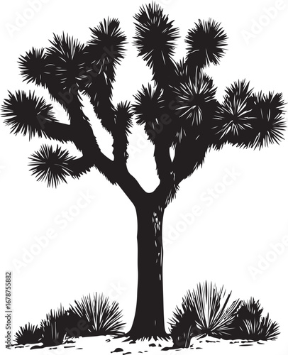 Joshua Tree Silhouette Desert Plant Vector on Transparent Background