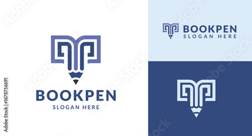 Modern Book and Pen Logo Design for Education or Writing.