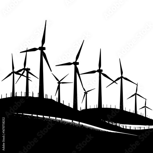 Wind turbines generating clean energy on rolling hills