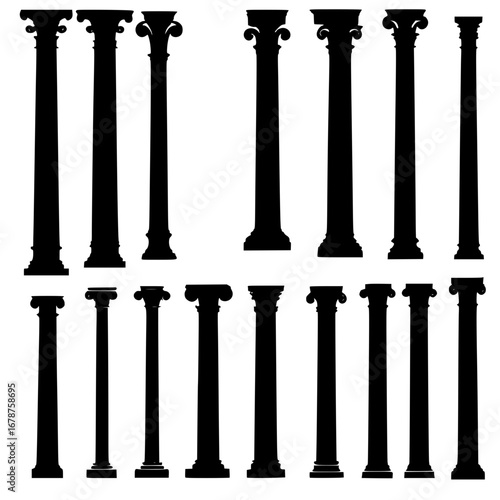 Elegant Greek columns in silhouette for architectural design