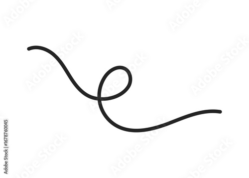 Hand drawn continuous black squiggle line. Artistic decorative curly divider element with loop. Decorative doodle swirl for design. Vector illustration