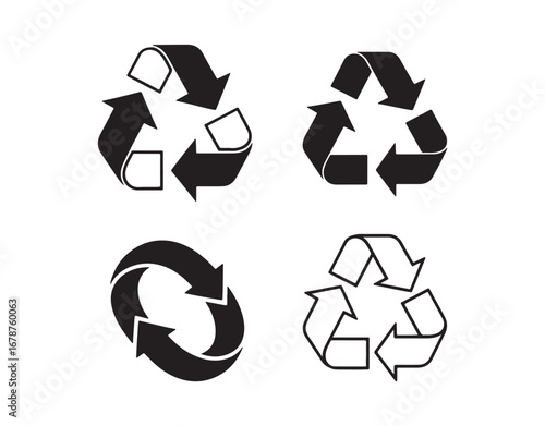 Recycling symbol on a white background. Mobius strip design. Black recycle icon vector set for packaging.