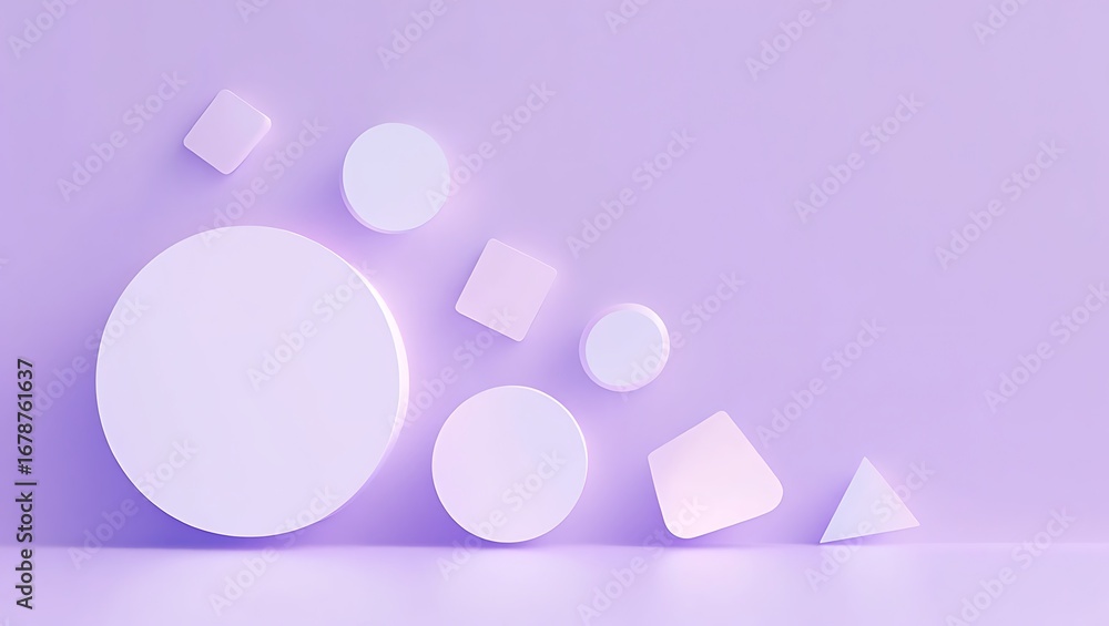 Obraz premium Abstract arrangement of pastel geometric shapes on a soft purple background