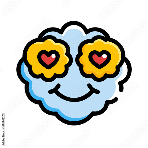 Whimsical Cloud Character with Heart-Shaped Eyes A Delightful Illustration for Love, Happiness, and Positive Emotions – Featuring a Smiling Cartoon Cloud