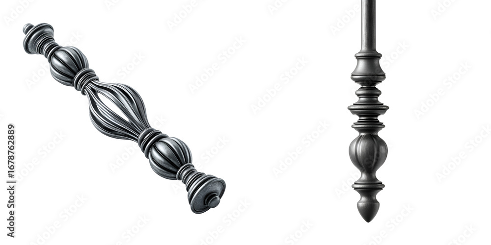 Obraz premium Metal Baluster Components: Decorative Ironwork Railing Elements on White