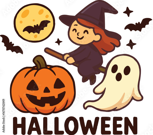 halloween pumpkin and witch