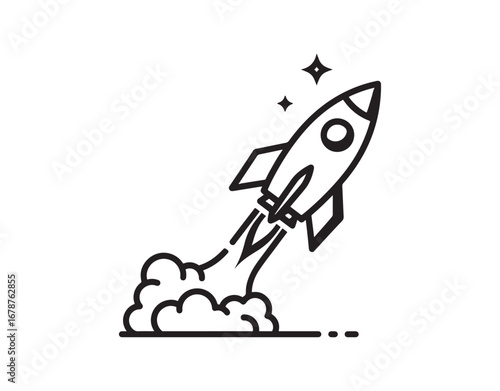 Rocket launch. Launch icon. Rocket launcher with smoke. The idea of a startup project. Vector. User interface icon

