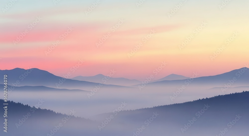 Obraz premium Misty Mountain Sunrise Landscape with Colorful Sky