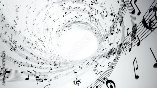 The dynamic flow of music visualized through swirling notes.