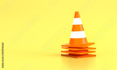 Stacked traffic cones 3d yellow background