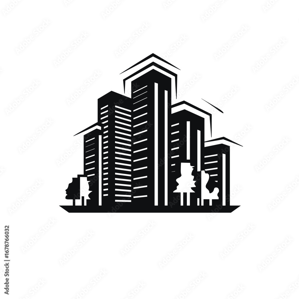 Fototapeta premium Modern cityscape silhouette of tall buildings