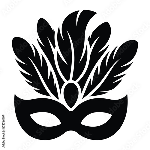 Black carnival mask with peacock feathers masquerade