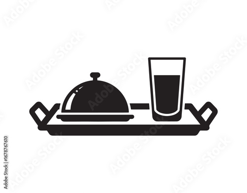 Black glyph icon for room service. This hotel service allows guests to select food and beverages for delivery to their hotel room. Silhouette symbol