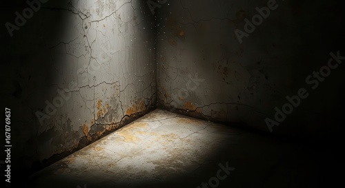 Dark Grungy Room Corner Cracked Walls Peeling Paint Dust