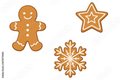 Festive Gingerbread Cookies Featuring Star, Snowflake, and Gingerbread Man Designs