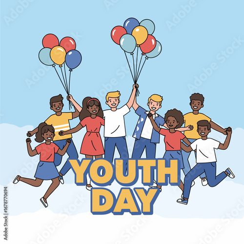 Joyful Youth Celebrating International Youth Day with Balloons