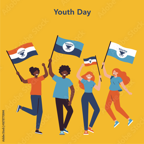 Diverse Youth Celebrating Youth Day with Flags