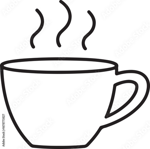 Simple line drawing of a steaming coffee cup with handle