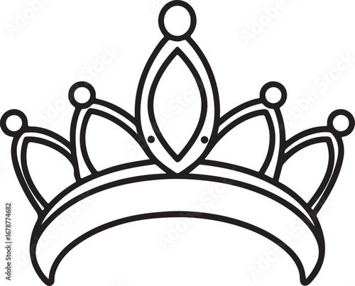 tiara line art, coloring book page line art drawing, vector and illustration