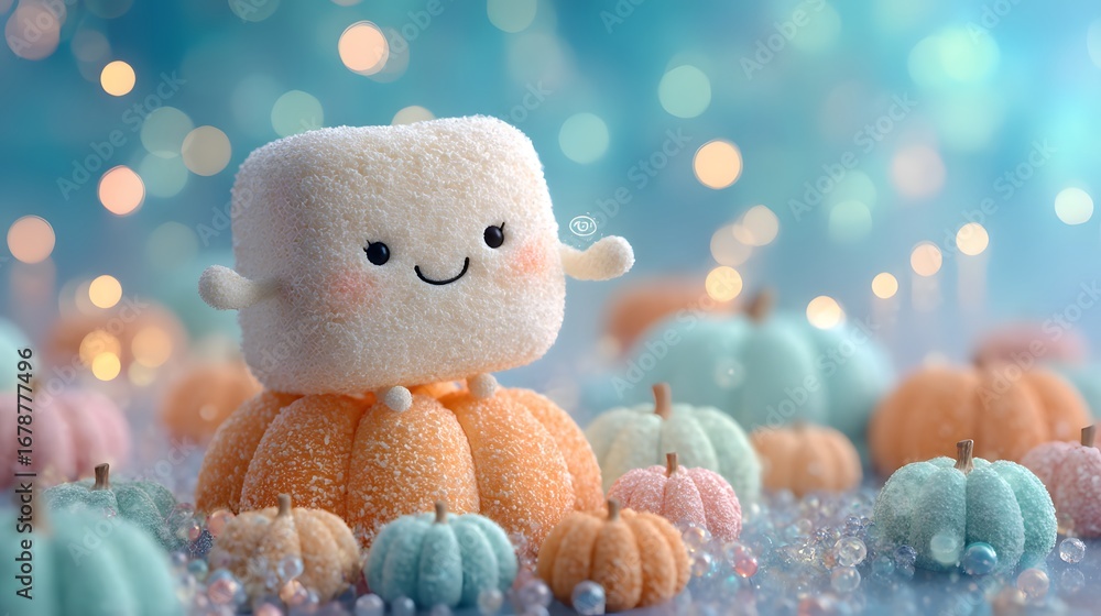custom made wallpaper toronto digitalCute Marshmallow Character Surrounded by Colorful Mini Pumpkins