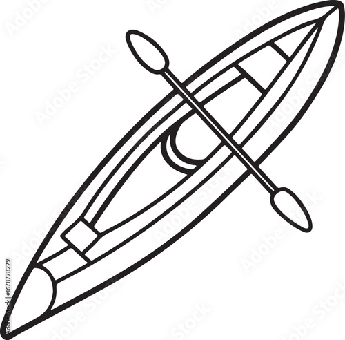 kayak line art, coloring book page line art drawing, vector and illustration