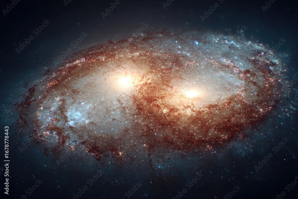Fototapeta premium Spiral galaxy, vibrant hues of cosmic dust, swirling patterns, stellar nurseries