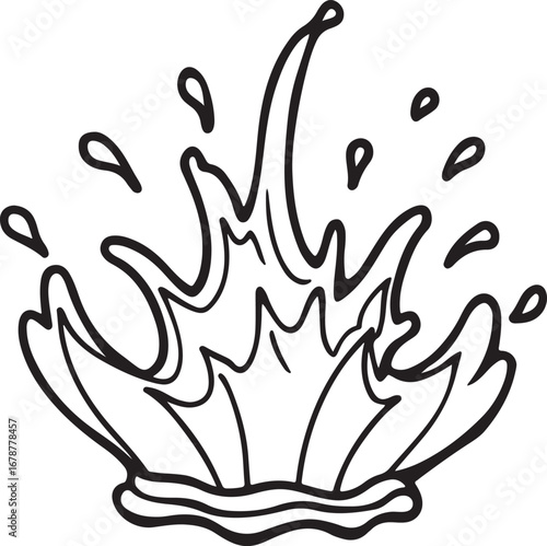 water splashing line art, coloring book page line art drawing, vector and illustration
