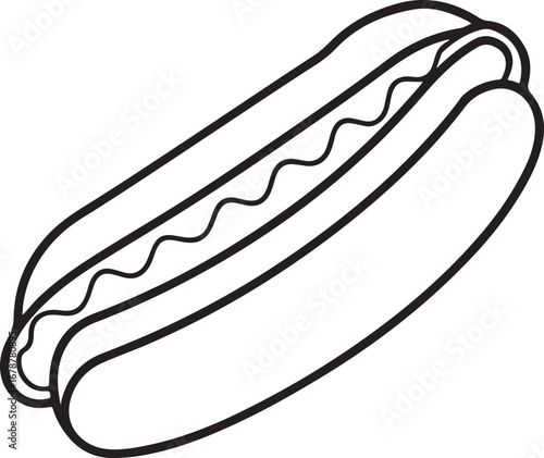hotdog line art, coloring book page line art drawing, vector and illustration