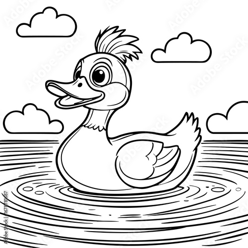 Cute duck swimming coloring page
