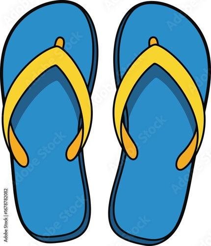 Vibrant blue flip flops with yellow straps perfect for summer beach vacations and casual wear vector