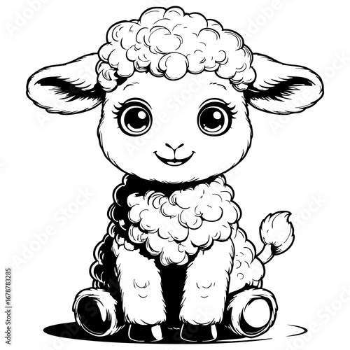 Cute little lamb sitting and smiling