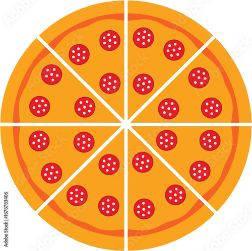 Delicious pepperoni pizza slices top view italian food flat illustration vector