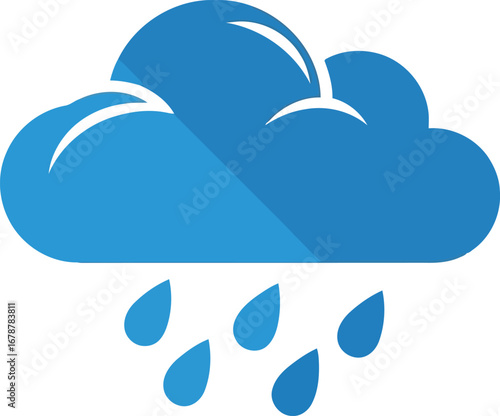 Blue cloud raining water droplets flat design weather icon vector