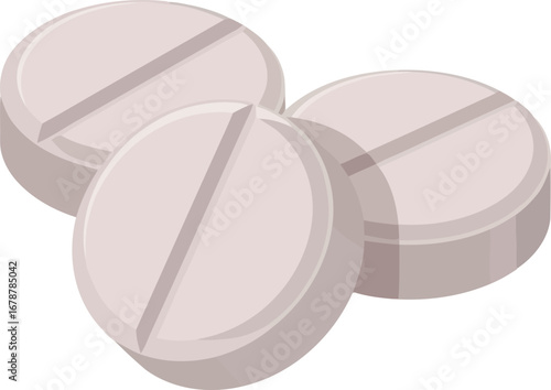 Three round pink pills isolated on with clear division lines for medical or pharmaceutical concepts vector