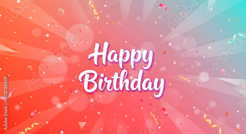 Happy Birthday Banner – Colorful Gradient Background with Confetti and Streamers