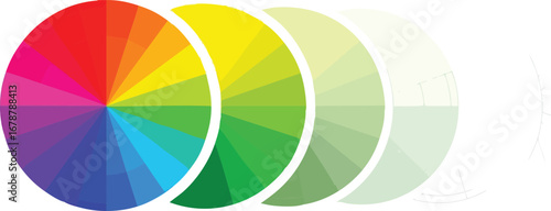 Vibrant color wheel graphic shows spectrum progression to subtle pastels