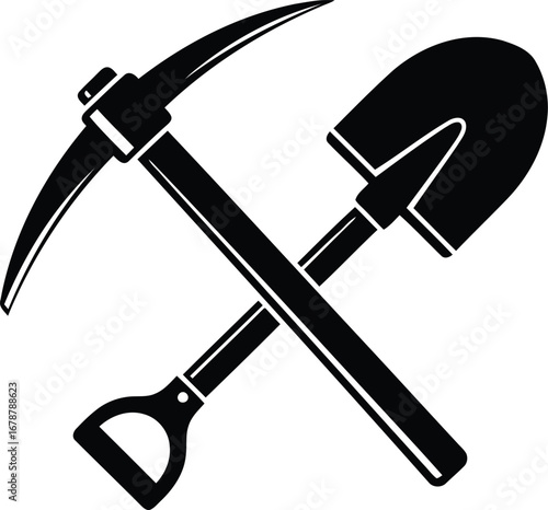 Crossed pickaxe and shovel symbol vector illustration for mining agriculture and construction industries vector