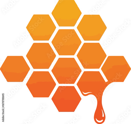 Golden honeycomb dripping sweet liquid natural energy healthy food ingredient organic product vector
