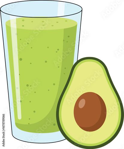 Refreshing green avocado smoothie in tall glass with fresh fruit slice healthy breakfast beverage vector