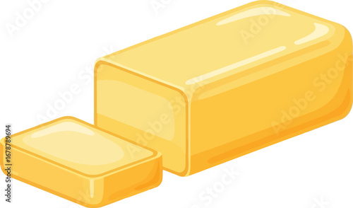 Golden butter block sliced fresh dairy product healthy ingredient for cooking baking spread isolated vector