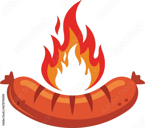 Spicy sausage fiery grill hot bbq outdoor food cooking flavorful summer party picnic vector